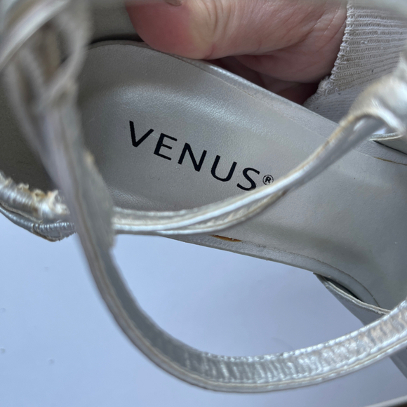 Venus Silver Strappy Stiletto High Heel Sandals | Size 8M | Metallic Dress Shoes - Picture 5 of 8